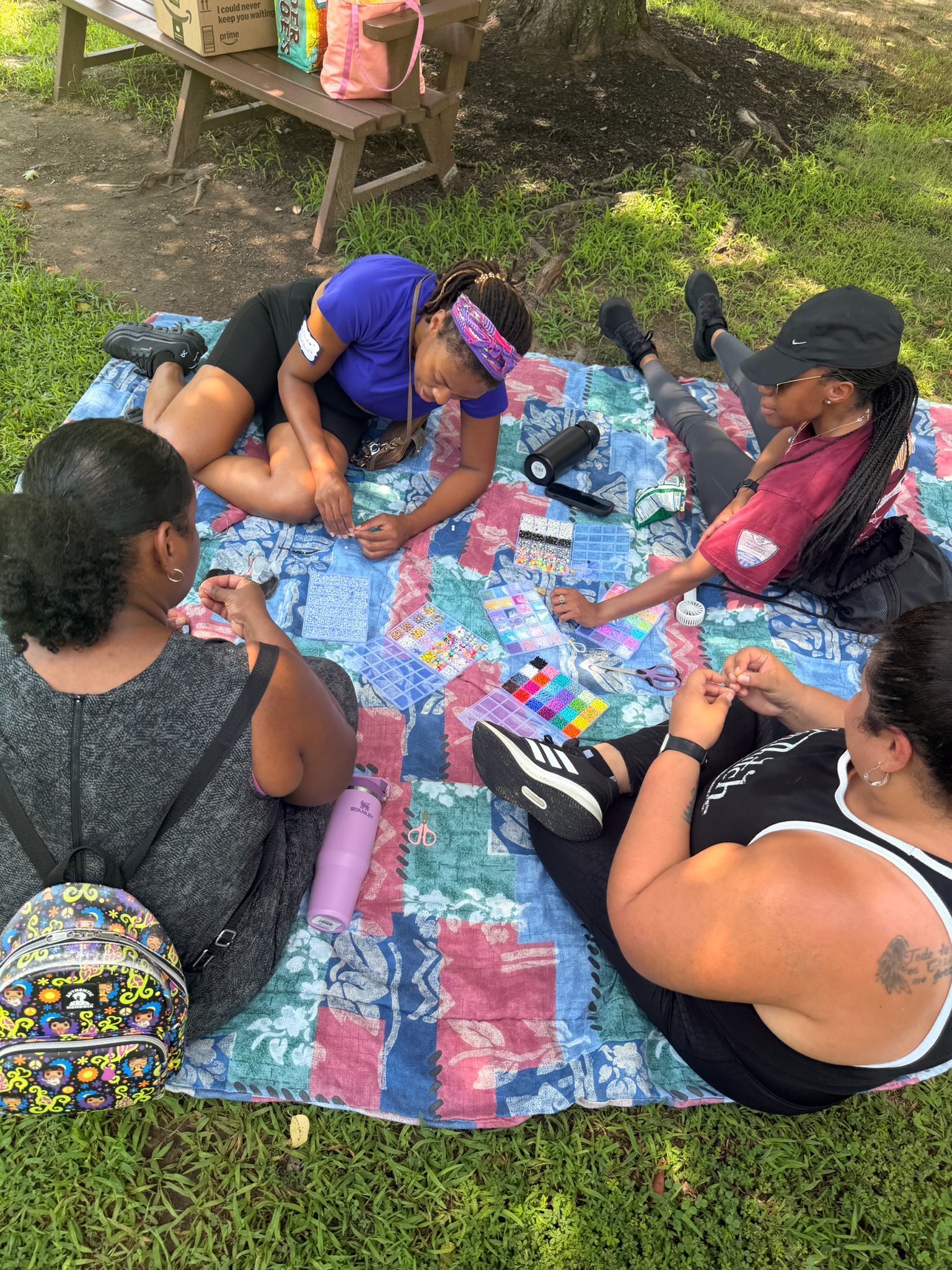 Group of women walking through Kuser Farm Park at the first Indigo Streets community meetup